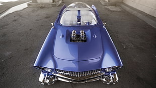 fish eye lens of blue convertible classic car