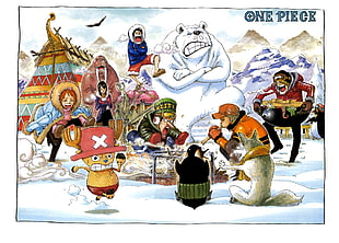 One Piece members playing in snow