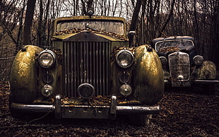 vintage gold and black cars, car, vehicle, wreck, Rolls-Royce