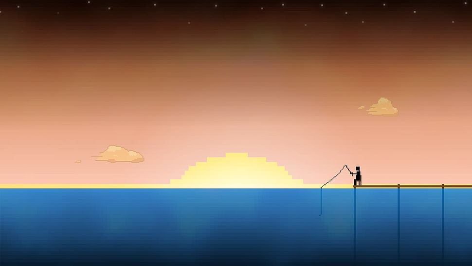 game application, minimalism, retro games, fishing rod HD wallpaper