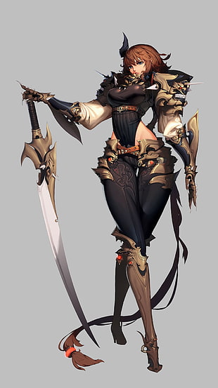 brown-haired female warrior animated illustration