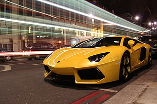 yellow Lamborghini Aventador HD wallpaper