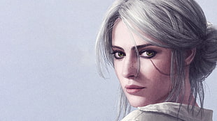 gray haired woman drawing, Ciri, artwork, Cirilla Fiona Elen Riannon, The Witcher HD wallpaper