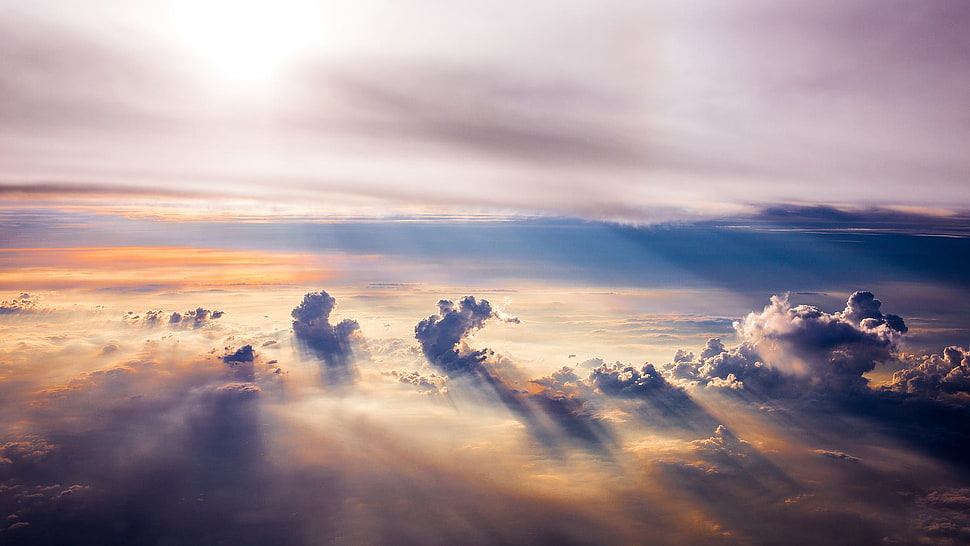 white cloudy sky, landscape, clouds, horizon, aerial view HD wallpaper