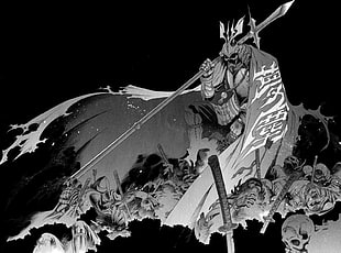 grim reaper digital wallpaper, katana, samurai, skull, armor
