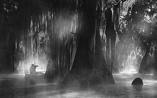 silhouette of person on boat HD wallpaper
