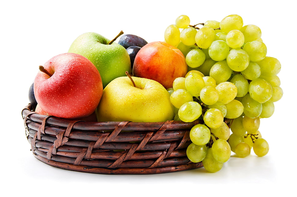 assorted fruits filled wicker basket HD wallpaper