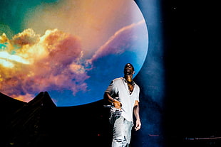 men's white scoop-neck t-shirt, Yeezus, Kanye West