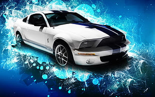 white and black Ford Mustang coupe, car