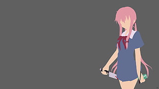 pink-haired female anime character holding knife wallpaper, Mirai Nikki, Gasai Yuno, minimalism