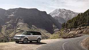 black and gray SUV, Range Rover, road, mountains, vehicle