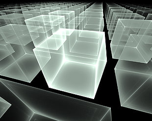 digital wallpaper of white holographic cubes