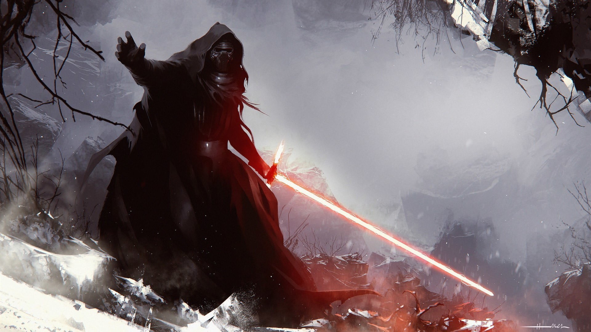 Star Wars Kylo Ren digital wallpaper, Star Wars, Kylo Ren, lightsaber, mask