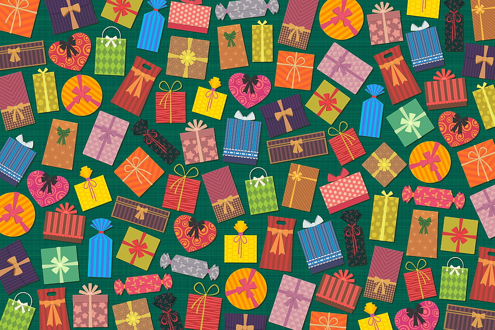 assorted gift illustration digital wallpaper HD wallpaper