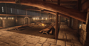 brown house interior, 3D, medieval, candles