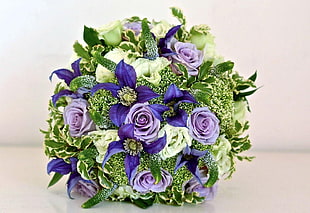 purple and green flower decors