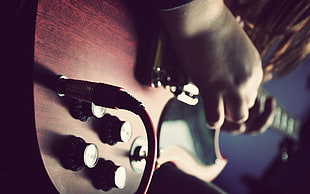 brown and black electric guitar, guitar, musician, blurred, music HD wallpaper