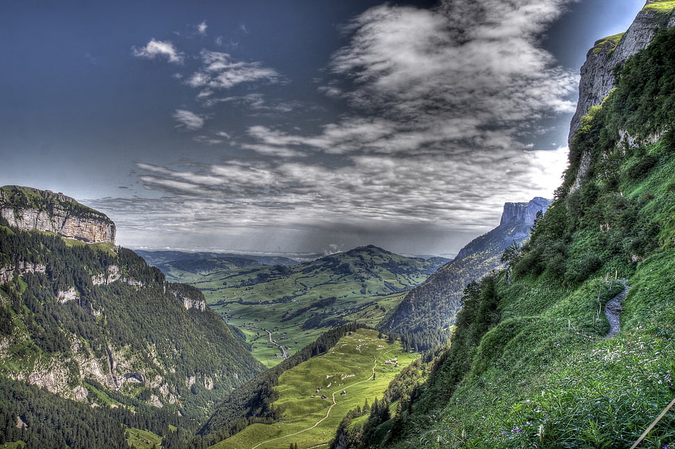 mountain covered with grass field HD wallpaper