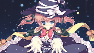 girl with black hat and yellow cape anime character