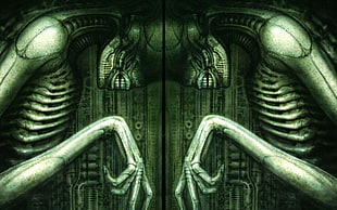 Alien illustration, H. R. Giger, Alien (movie), surreal, skull