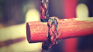 brown wooden stick with rope, ropes, wood, depth of field, blurred