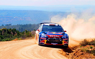 blue and red racing car, car, Red Bull, rally cars, Rally HD wallpaper