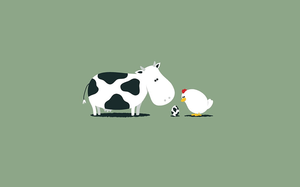 cow and chicken illustraiton, chickens, eggs, cow, tablet  HD wallpaper