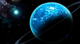 planet with orbit illustration HD wallpaper