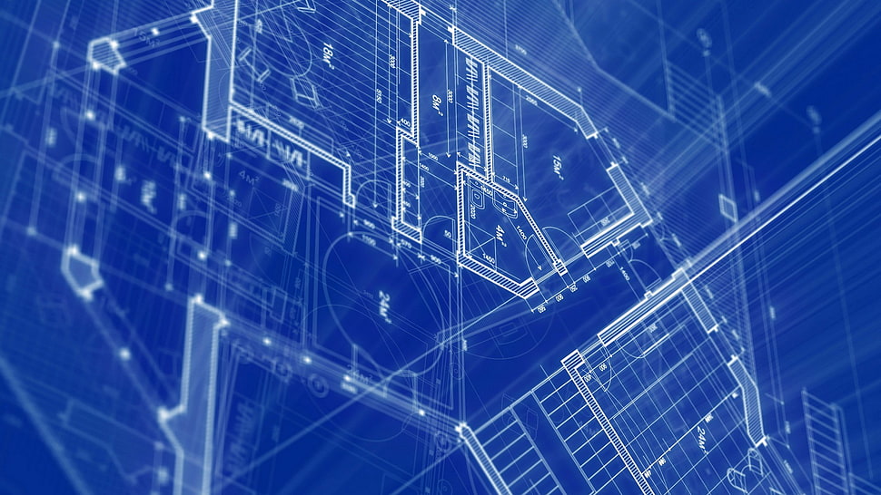 blue and white 3D design HD wallpaper