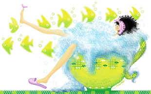 girl bathing anime wallpaper HD wallpaper