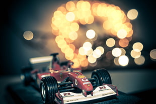 red and white Formula1 RC toy car, toys, bokeh, car, filter