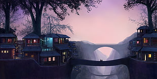 house and bridge painting HD wallpaper
