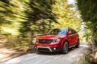 red SUV, car, red cars, motion blur, Dodge