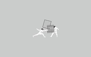 man in white illustration, fence, puns, minimalism, humor