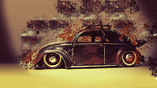 black Volkswagen Beetle painting, car, old car, classic car, artwork HD wallpaper
