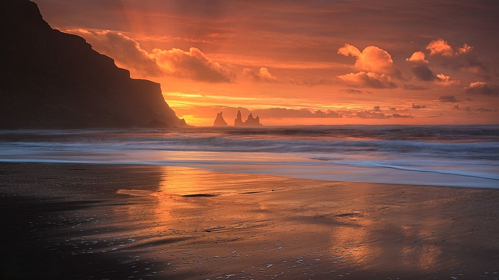 sunset view of seashore HD wallpaper
