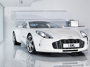 white luxury car, Aston Martin, One-77, car, white cars