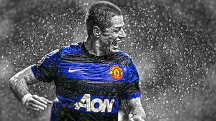 blue and black printed shirt, Manchester United , Javier Hernandez, Chicharito, footballers HD wallpaper