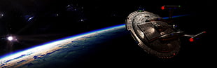 gray and beige millennium falcon, Star Trek, USS Enterprise (spaceship), space, multiple display HD wallpaper