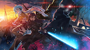 two female anime characters, anime, artwork, Sword Art Online, Asada Shino HD wallpaper
