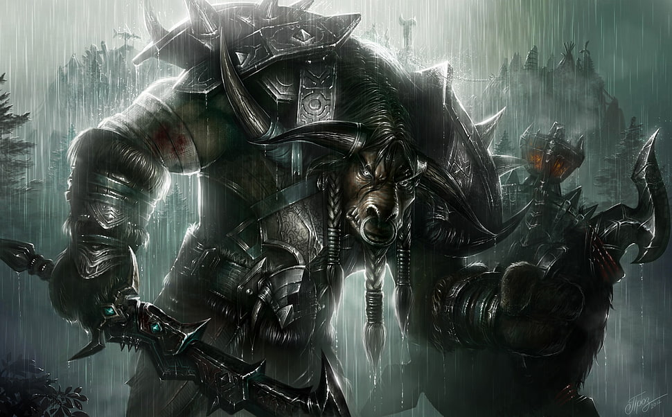 armored knight bull digital wallpaper, Warcraft HD wallpaper