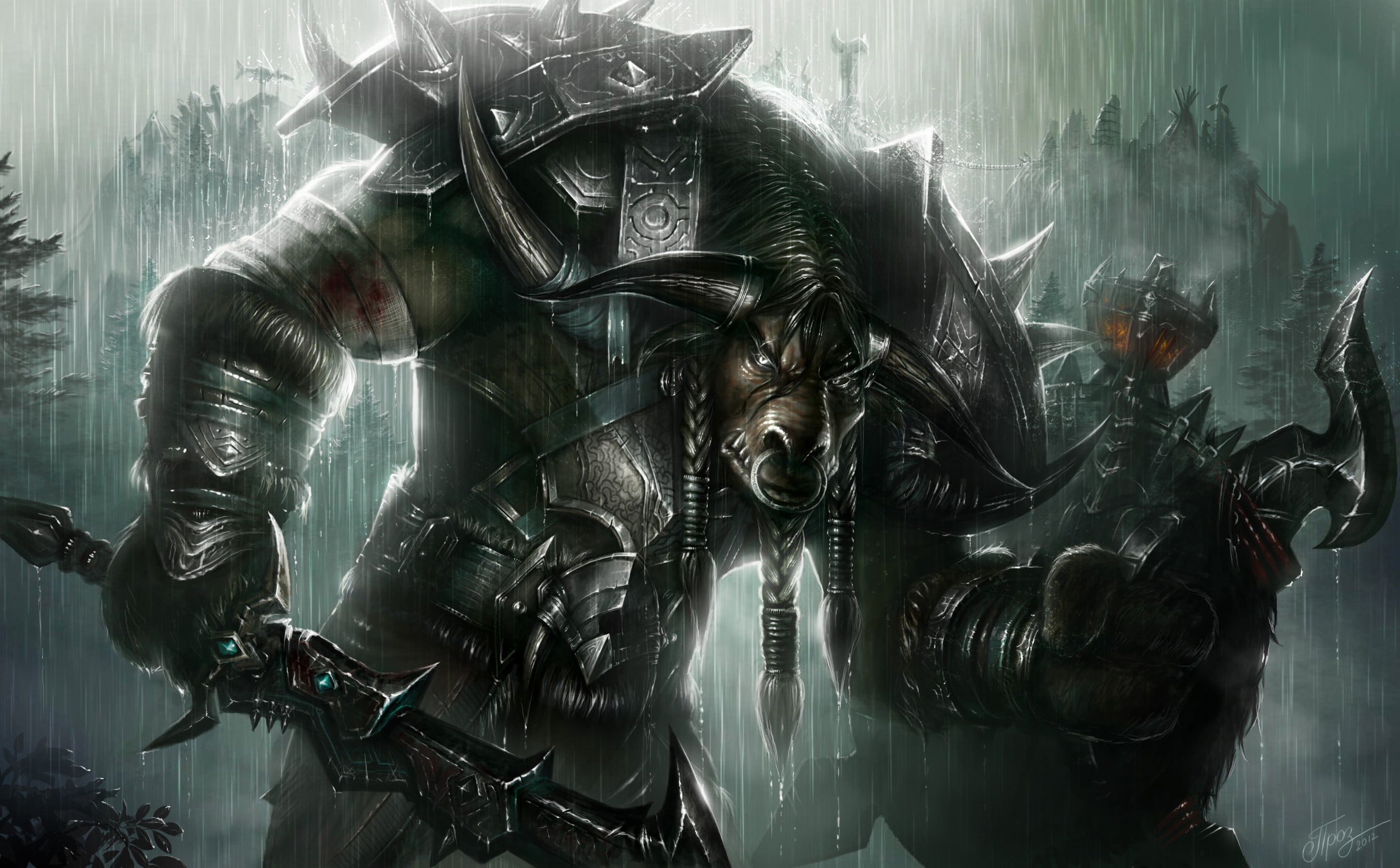 armored knight bull digital wallpaper, Warcraft