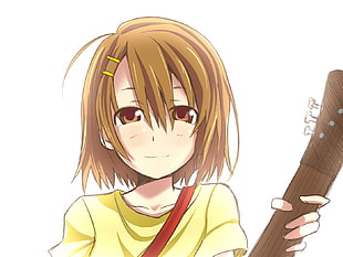 brown haired girl holding guitar anime character