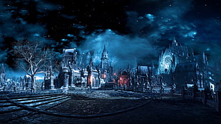 blue haunted castle, Dark Souls, Dark Souls III, night, video games HD wallpaper