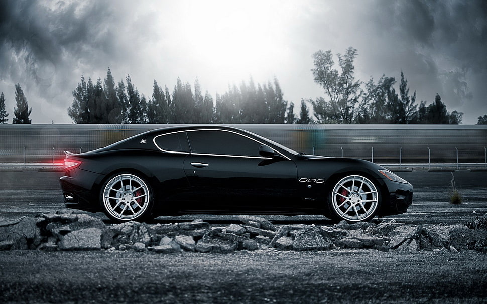 black coupe, Maserati, car, Maserati GranTurismo, black cars HD wallpaper