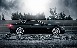 black coupe, Maserati, car, Maserati GranTurismo, black cars HD wallpaper
