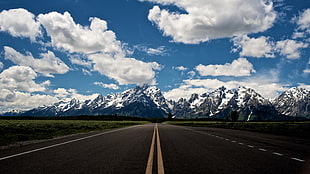 concrete road and mountain, nature, mountains, road