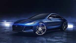 photo of blue Tesla coupe