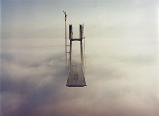 gray concrete suspension bridge on the sky wallpaper, bridge, clouds