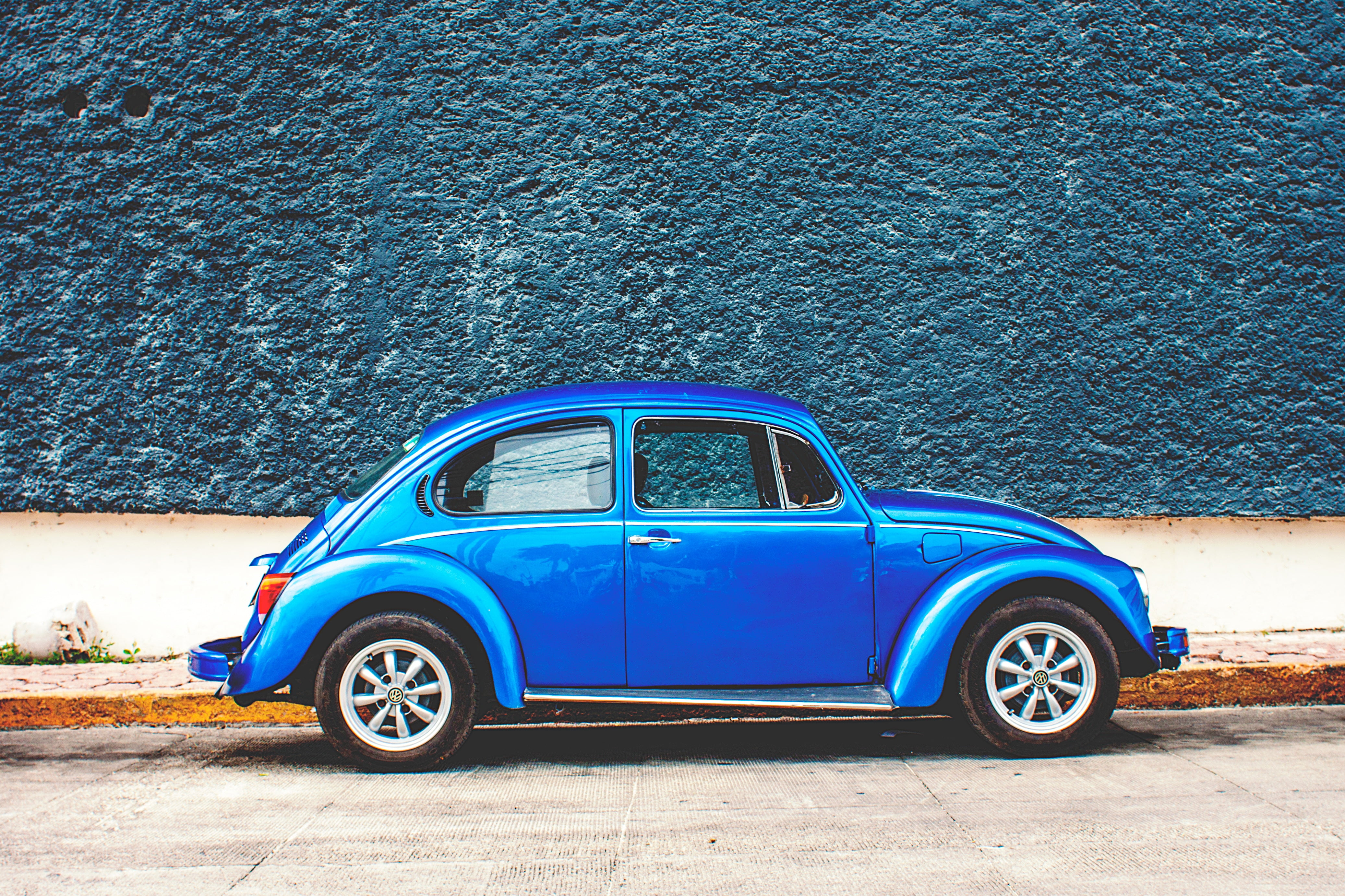 Blue Volkswagen Beetle Auto Retro Side View Hd Wallpaper Wallpaper